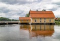 Old water power plant on a dam on a river Royalty Free Stock Photo