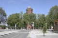 Old water tower made of red brick in the center of Zaraysk. Sunny summer view. Royalty Free Stock Photo