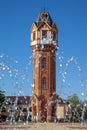 Old water tower in Staraya Russa, Russia