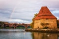 Old Water tower Vodni stolp, Maribor city, Slovenia. Scenic view of medieval fortified tower, Old State bridge Royalty Free Stock Photo