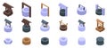 Old water well icons set isometric vector. Wood stone Royalty Free Stock Photo