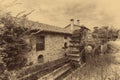 Old water wheels of a watermill. Vintage style picture.