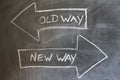 Old way, new way written on blackboard. Change concept Royalty Free Stock Photo