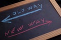 Old way or new way written on chalkboard - choice concept Royalty Free Stock Photo