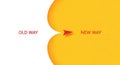 Old way versus new way with red arrow showing transition on white and yellow background Royalty Free Stock Photo