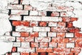 fragment of old crumbling brick wall shot close-up with backlight Royalty Free Stock Photo