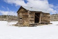 Old weathered Ghost Town buildings in the desert during winter with snow. Royalty Free Stock Photo