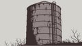 Old, Weathered Industrial Water Tower or Silo, vector design Generative AI Royalty Free Stock Photo