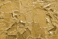 Peeling flaked golden graffiti paint on concrete wall. Vintage glossy gold background. Royalty Free Stock Photo