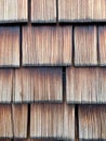 Old weathered shingles. Vertical close up, wooden texture, background for design and decoration. Royalty Free Stock Photo