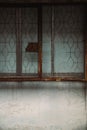 Old, weathered window frame with multiple panes Royalty Free Stock Photo