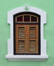 Old and weathered wooden heritage window at Penang, Malaysia Royalty Free Stock Photo