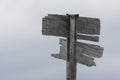 Old and weathered wooden signpost