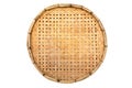 Old weave bamboo wood tray isolated on white background. Bamboo basket handmade isolated Royalty Free Stock Photo