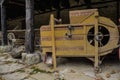 Old wagon stopped under the shed. Royalty Free Stock Photo