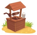 Old well cartoon icon. Wooden water construction Royalty Free Stock Photo