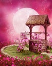 Old well in a pink scenery Royalty Free Stock Photo