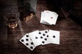 Old west poker. Dead man`s hand. Two-pair poker hand consisting of the black aces and black eights, held by Old West gunfighter