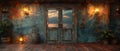 Old West saloon stage with swinging doors weathered wood and oil lamps. Concept Western Saloon,