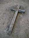 Old western wood grave cross, unmarked, close up image in cemetery in Arizona Royalty Free Stock Photo