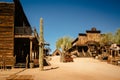 Old Western Wooden Buildings in Goldfield Gold Mine Ghost Town in Youngsberg, Arizona, USA Royalty Free Stock Photo