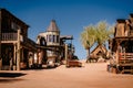 Old Western Wooden Buildings in Goldfield Gold Mine Ghost Town in Youngsberg, Arizona, USA Royalty Free Stock Photo