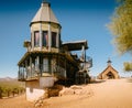 Old Western Wooden Buildings in Goldfield Gold Mine Ghost Town in Youngsberg, Arizona, USA Royalty Free Stock Photo