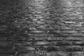 Old wet illuminated cobblestone road on a rainy night Royalty Free Stock Photo