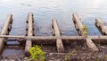 Old Wharf Foundations Covered With Barnacles On Muddy River Bank Royalty Free Stock Photo