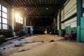 Old wheat grain storage in the hangar Royalty Free Stock Photo