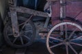 The old wheel of a cart in barn Royalty Free Stock Photo