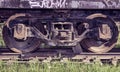 Old wheels on freight wagon Royalty Free Stock Photo