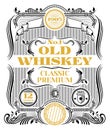 Old whiskey label in engraved style. Classic premium alcohol product