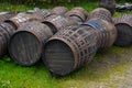 Old whisky casks near a Scotch whisky distillery Royalty Free Stock Photo