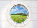 Old white antique round window