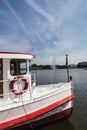 Old white boat in lake Binnenalster, Hamburg, Germany Royalty Free Stock Photo