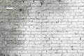 An old, white brick wall. Empty background of smooth rows of stones.