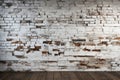 an old white brick wall and floor in the home interior as a background or texture Royalty Free Stock Photo