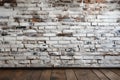 an old white brick wall and floor in the home interior as a background or texture Royalty Free Stock Photo