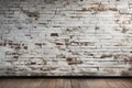 an old white brick wall and floor in the home interior as a background or texture Royalty Free Stock Photo
