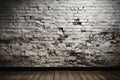 an old white brick wall and floor in the home interior as a background or texture Royalty Free Stock Photo