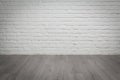 Old white brick wall and wood floor background Royalty Free Stock Photo