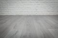 Old white brick wall and wood floor background