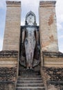 Old white Buddha statue is standing in the ancient church Royalty Free Stock Photo