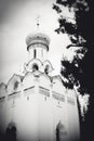 Old white church. Black and white photo. Royalty Free Stock Photo