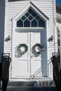 Old white country church doors Royalty Free Stock Photo