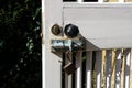 Old White Country Garden Door Lock and Bolt Detail Royalty Free Stock Photo