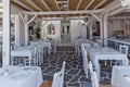 Old white house and Bay in Naoussa town, Paros island, Cyclades, Greece Royalty Free Stock Photo