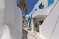 Old white house in Naoussa town, Paros island, Greece Royalty Free Stock Photo