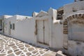 Old white house in Naoussa town, Paros island, Greece Royalty Free Stock Photo